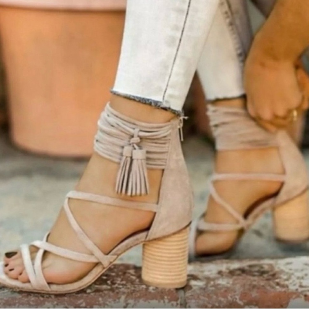 Jeffrey Campbell Taupe Strappy Block Heels